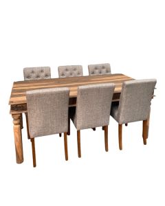 Jali Natural 180cm Dining Table & 6 Milan Button Dining Chairs