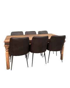 Jali Natural 180cm Dining Table & 6 Henley Faux Leather Dining Chairs