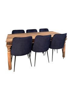 Jaii Natural 180cm Dining Table & 6 Henley Velvet Dining Chairs