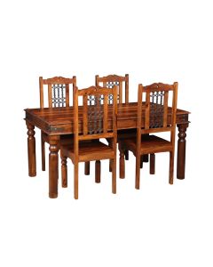 Jali 160cm Dining Table & 4 Solid Jali Dining Chairs - In Stock