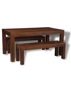 Mango Wood 160cm Dining Table & 2 Small Mango Benches - In Stock