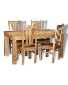 Light Mango Wood 160cm Dining Table and 4 Wooden Dining Chairs