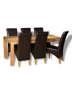 Light Mango Wood180cm Dining Table & 6 Rollback Chairs