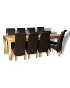Dakota Light 220cm Dining Table & 8 Leather Rollback Chairs - In Stock