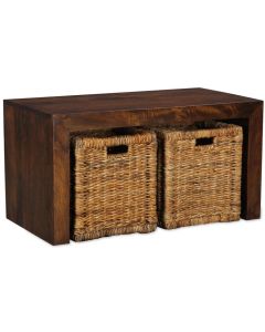 Mango Wood Small Open Coffee Table with Rattan Baskets