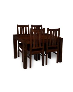Small Mango Wood 120cm Dining Table & 4 Wood Dining Chairs - In Stock