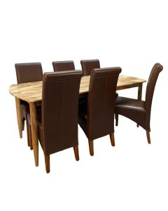 Scandi Mango 190cm Dining Table & 6 Leather Rollback Chairs