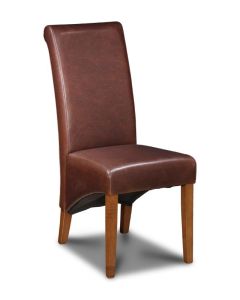 Antique Brown Leather Rollback Dining Chair