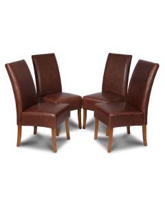 Set of 4 Antique Brown Madrid Leather Dining Chairs