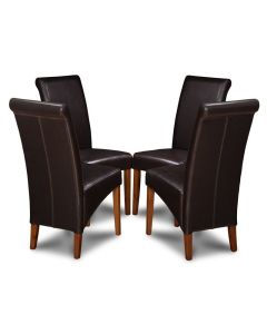 Set of 4 Brown Leather Rollback Dining Chairs