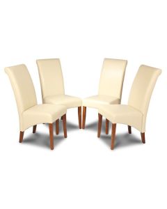Set of 4 Cream Leather Rollback Dining Chairs