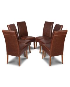 Set of 6 Antique Brown Madrid Leather Dining Chairs