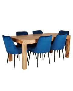 Light Dakota 180cm Dining Table & 6 Henley Velvet Dining Chairs