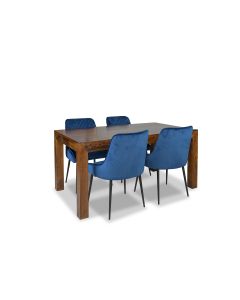 160cm Dakota Dining Table and 4 Henley Velvet Chairs
