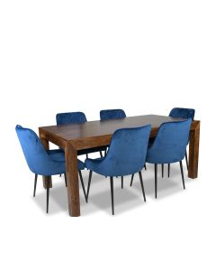 The Dakota 180cm Dining Table & 6 Henley Velvet Chairs 