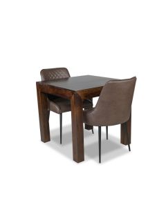 80cm Mango Dining Table & 2 Henley Faux Leather Chairs