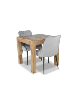 Light Mango Wood 80cm Dining Table & 2 Henley Velvet Chairs