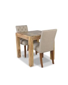 Light Mango Wood 80cm Dining Table & 2 Milan Button Fabric Chair