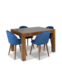 Dakota 120cm Dining Table & 4 Zena Velvet Chairs (2 Colours) - In Stock