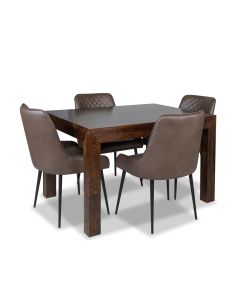 Mango Wood 120cm Dining Table & 4 Henley Faux Leather Chairs (4 Colours) - In Stock