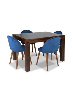 Mango Wood 120cm Dining Table & 4 Zena Velvet Chairs (2 Colours) - In Stock