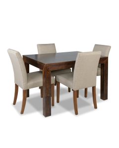 Mango Wood 120cm Dining Table & 4 Milan Fabric Chairs (3 Colours) - In Stock