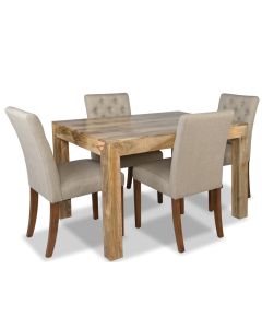 Light Dakota 120cm Dining Table &  4 Milan Button Fabric Chairs