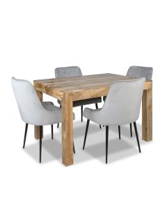 Light Mango Wood 120cm Dining Table & 4 Henley Velvet Chairs