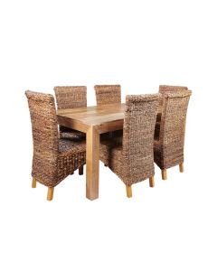 Light Dakota 160cm Dining Table & 6 Rattan Dining Chairs