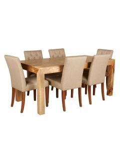 Light Mango Wood 180cm Dining Table & 6 Milan Buton Chairs
