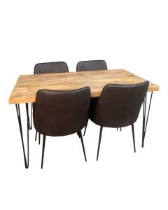 Light Vintage 140cm DIning Table & 4 Faux Leather Dining Chairs