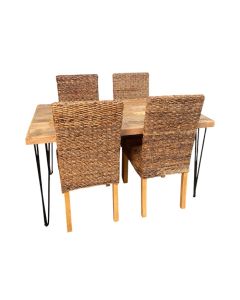 Light Vintage 140cm DIning Table & 4 Rattan Dining Chairs