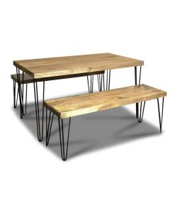Light Vintage 140cm Dining Table and 2 Benches - In Stock