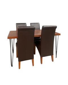 Vintage 140cm Dining Table & 4 Leather Rollback Dining Chairs