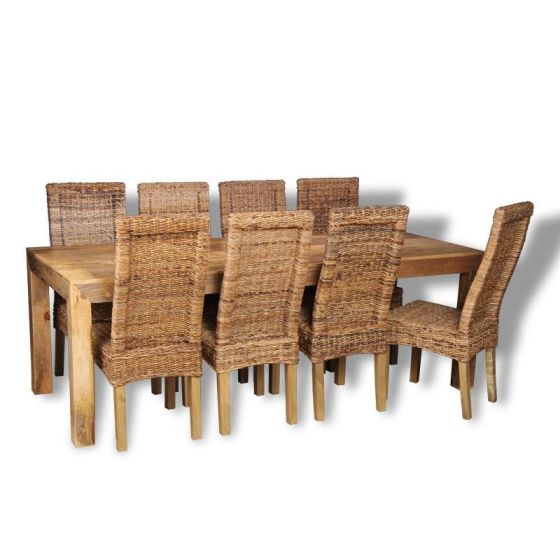 Dakota Light 220cm Dining Table & 8 Rattan Chairs (3 Styles) 