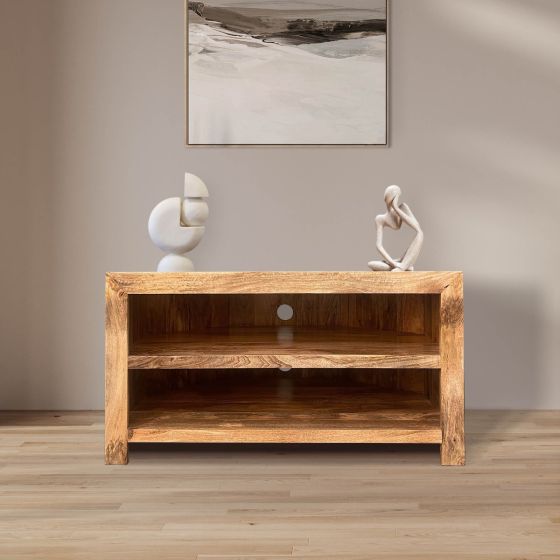 Light Mango Wood 100cm Corner TV Stand - In Stock