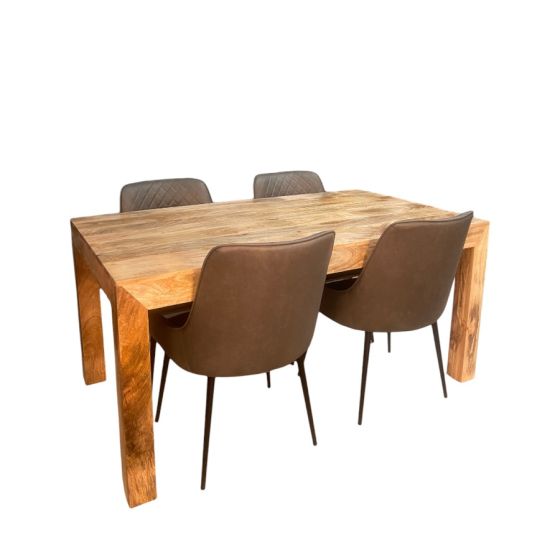 Light Mango Wood 160cm DIning Table & 4 Henley Faux Leather DIning Chairs