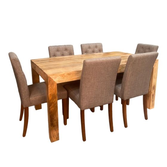 Light Mango Wood 160cm Dining Table & 6 Milan Button Dining Chairs