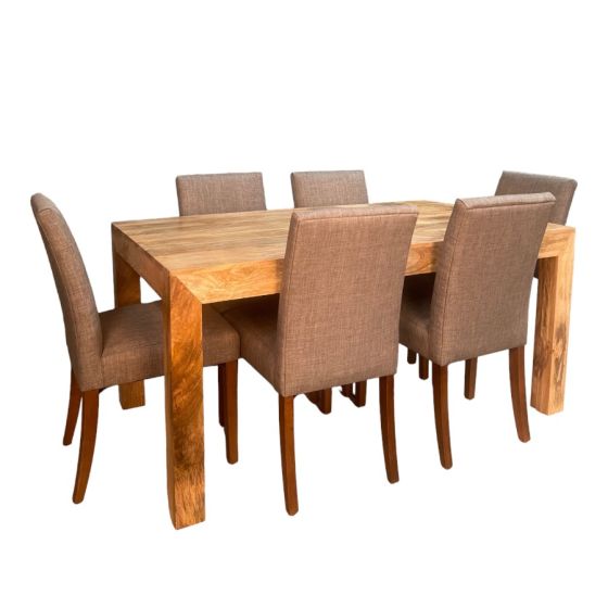 Light Mango Wood 160cm Dining Table & 6 Milan Fabric DIning Chairs