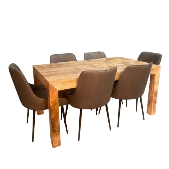 Light Dakota 180cm DIning Table & 6 Henley Faux Leather Dining Chairs