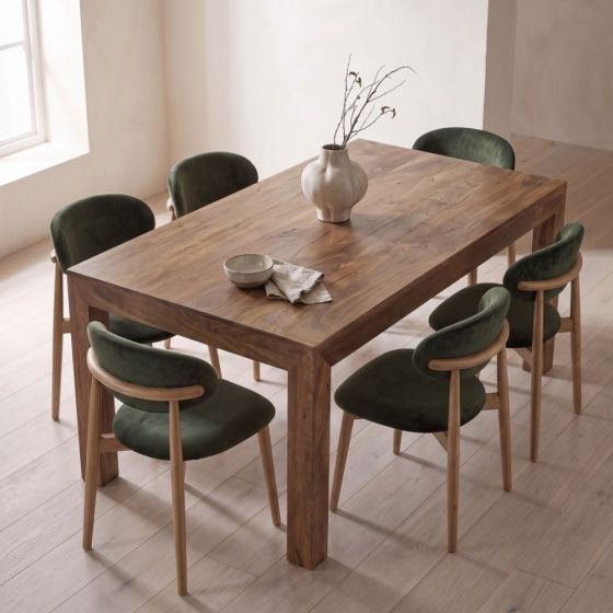 Oak Stain Dakota Mango Wood 180cm Dining Table & 6 Scandi Chairs