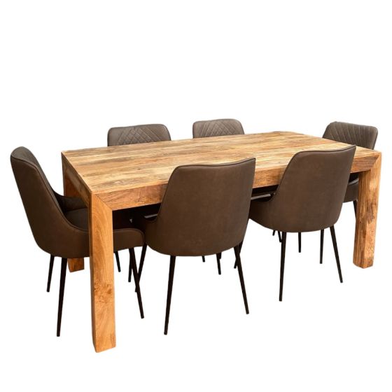 Light Dakota 180cm Dining Table & 6 Henley Faux Leather Dining Chairs