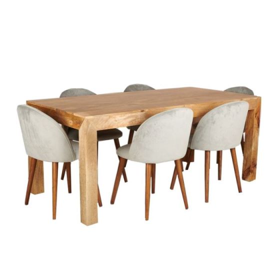 Light Mango Wood 180cm Dining Table & 6 Zena Dining Chairs