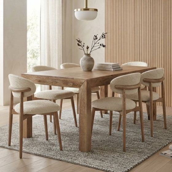 Light Mango 180cm Dining Table & 6 Scandi Mango Chairs (5 Colours)