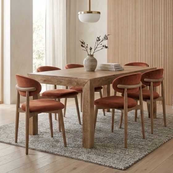 Light Dakota 180cm Dining Table & 6 Scandi Mango Chairs (5 Colours)