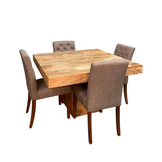 Light Dakota 120cm Cube Dining Table & 4 Milan Button Dining Chairs