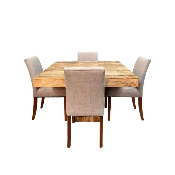 Light Mango Wood 120cm Cube Dining Table & 4 MIlan Dining Chairs