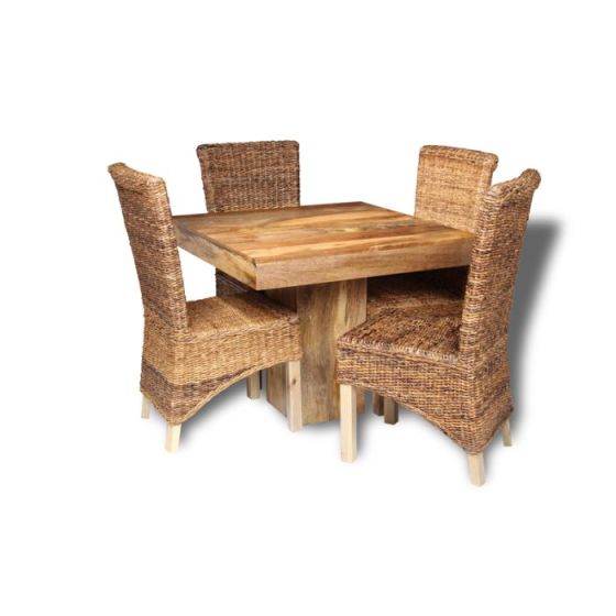 Light Mango Wood 90cm Cube Dining Table & 4 Rattan Chairs