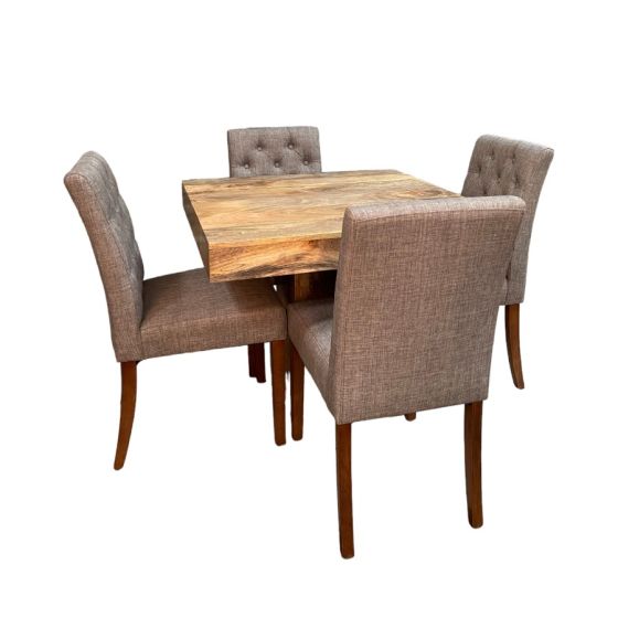 Light Mango Wood 90cm Cube Dining Table & 4 Milan Button Dining Chairs