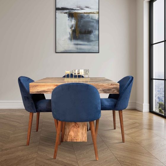 Light Dakota 90cm Cube Dining Table & 4 Zena Dining Chairs (2 Colours) - In Stock